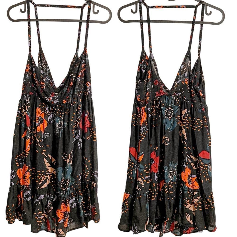 Free People Cowl Neck Camisole Top Floral Black S